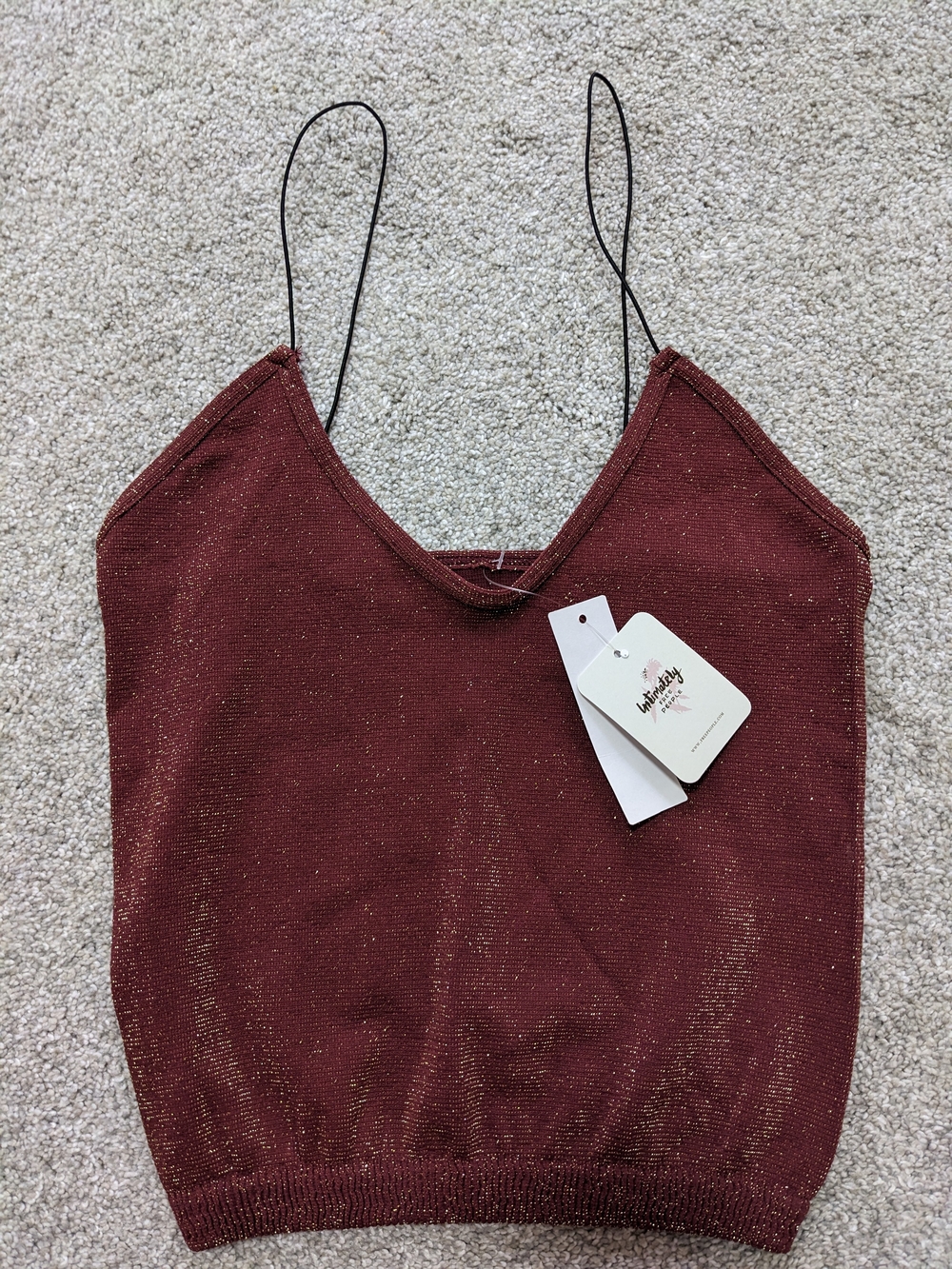 Free People Burgundy Sparkle Knit Cami with Black Straps